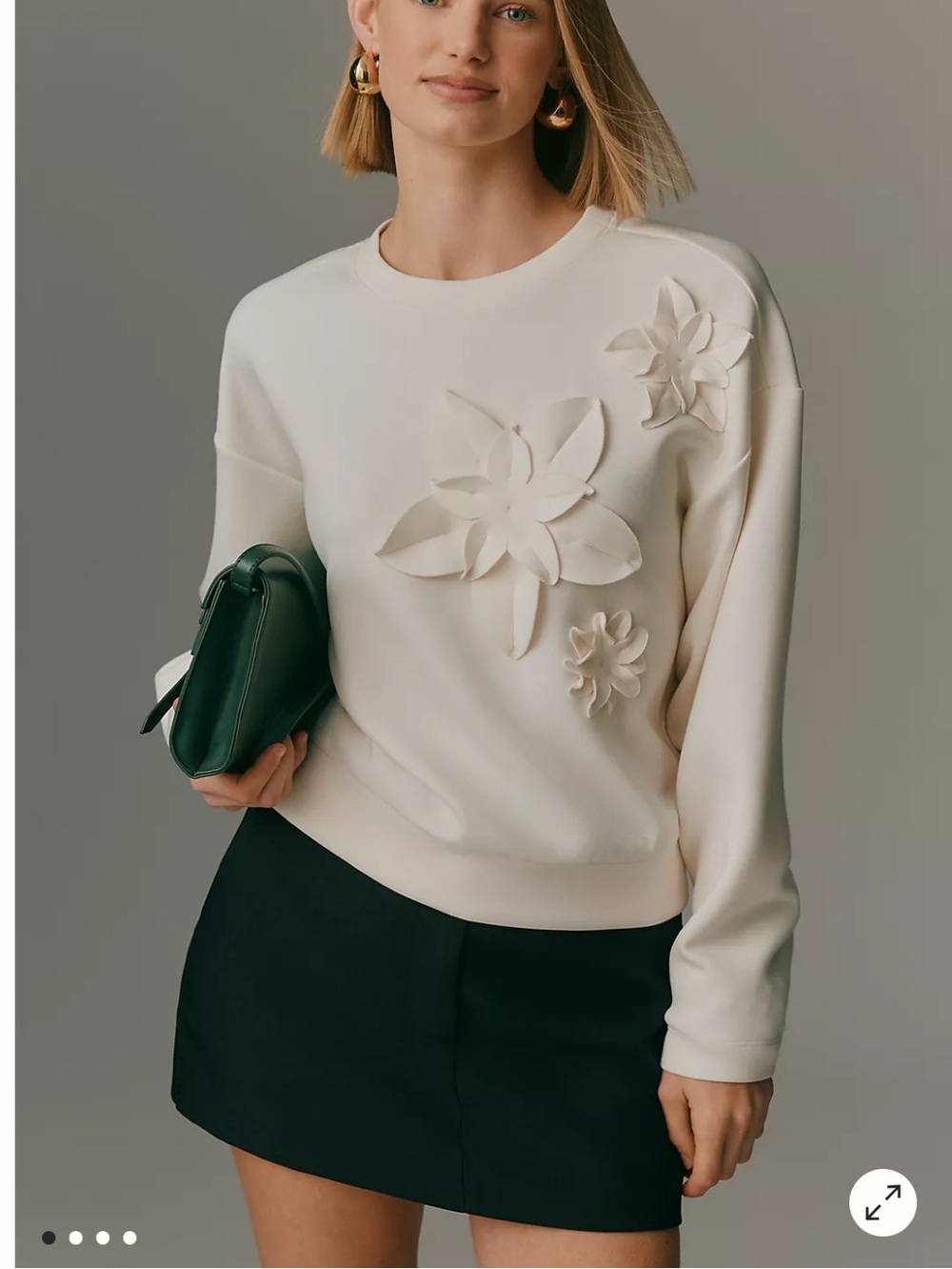 Anthropologie Sold Out Cream Floral 3D Appliqué Sweatshirt